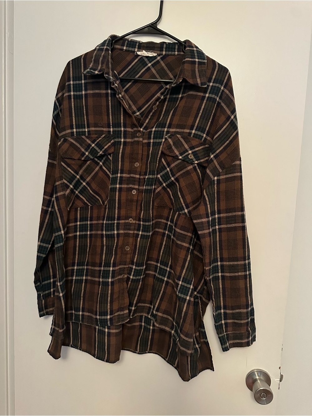 entro Brown and Navy Plaid Button-Down Shirt